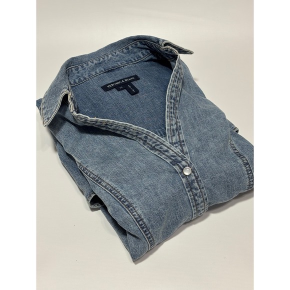 Veronica Beard Catherine Denim Flounce Mini Dress Blue Snap Front Womens Size 00 - Picture 9 of 11